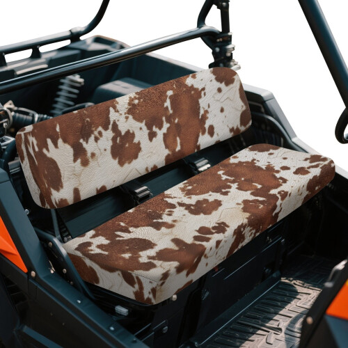 UTV Seat Covers Brown Cow Print Polyester 2-Piece 1