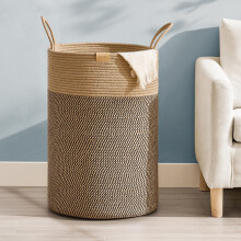 95L Laundry Hamper Basket,Baby Nursery Woven Storage Basket for Toys Bin,Pillows,Blankets,Clothes,Dark&Brown