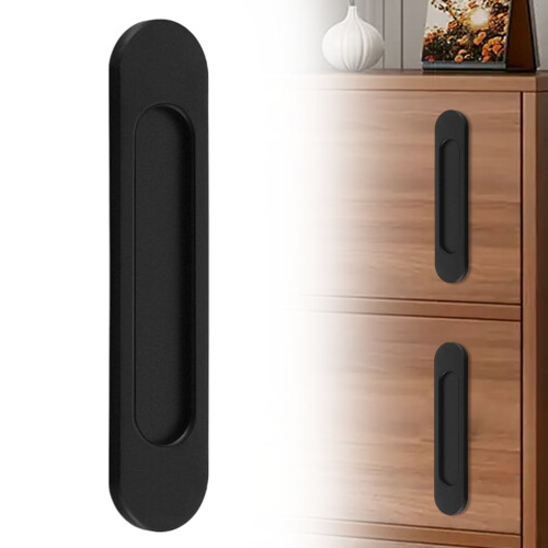Recessed Finger Flush Pulls for Sliding Doors, Pocket Doors, Barn Doors – Compatible with 7.1"x1.5", Black, 1PC 1