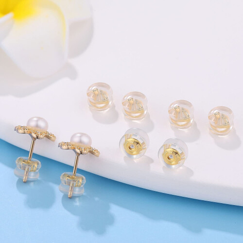 18K Gold Locking Earring Backs for Studs, Silicone Hypoallergenic Replacements Compatible with All Studs 2