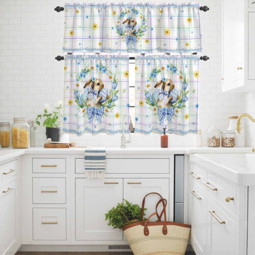 Easter Rabbit Kitchen Curtains and Valances Set Yellow 2