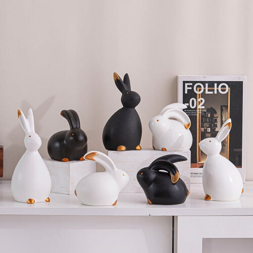 Ceramic Bunny Figurine Porcelain White Style A 1