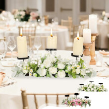 21,65 inch witte kaarsenhouder met bloemenmotief, 3 lonten en kunstbloemen, romantische tafeldecoratie voor bruiloft/banket/feest