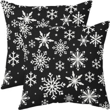 Zwart-witte kussenhoezen met winterse sneeuwvlokkenprint, 20x20 cm, set van 2, kerstdecoratie, geschikt voor standaard kussens.