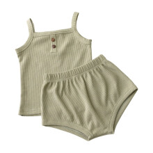 Conjunto de 2 piezas para niña, camiseta de tirantes acanalada y pantalones cortos bombachos, color verde salvia, mezcla de algodón ultrasuave y
