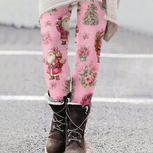 Damen-Yogahose mit Weihnachtsmuster, schmal geschnitten, elastisch, Wassermelonenrot, Größe S