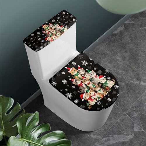 WC-Sitzbezüge Set Stretch Schneeflocken Katzen 2-teilig 1