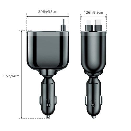 5-in-1 retractable car charger USB USB-C fast charging 2