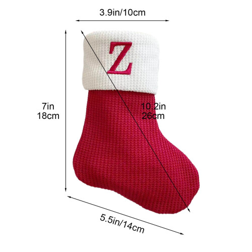 Mini gebreide kerstsok Z, rode geborduurde initial, 7 2