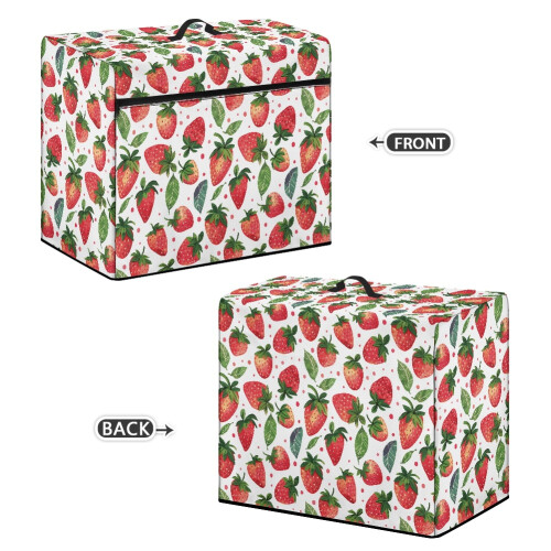 Capa acolchoada para máquina de costura com estampa de morangos e alça. 1