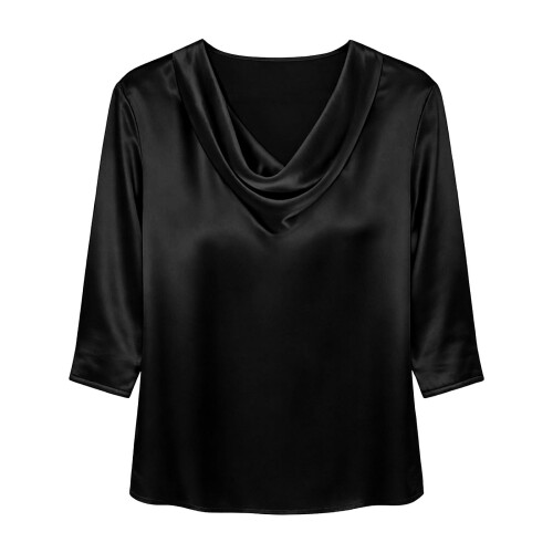 Damenbluse mit drapiertem Ausschnitt, einfarbig, 3/4-Ärmel 1