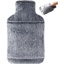 Bouillotte samply avec housse - Sac de 2 L avec poche pour la main, pour réchauffer les mains et les pieds, noir