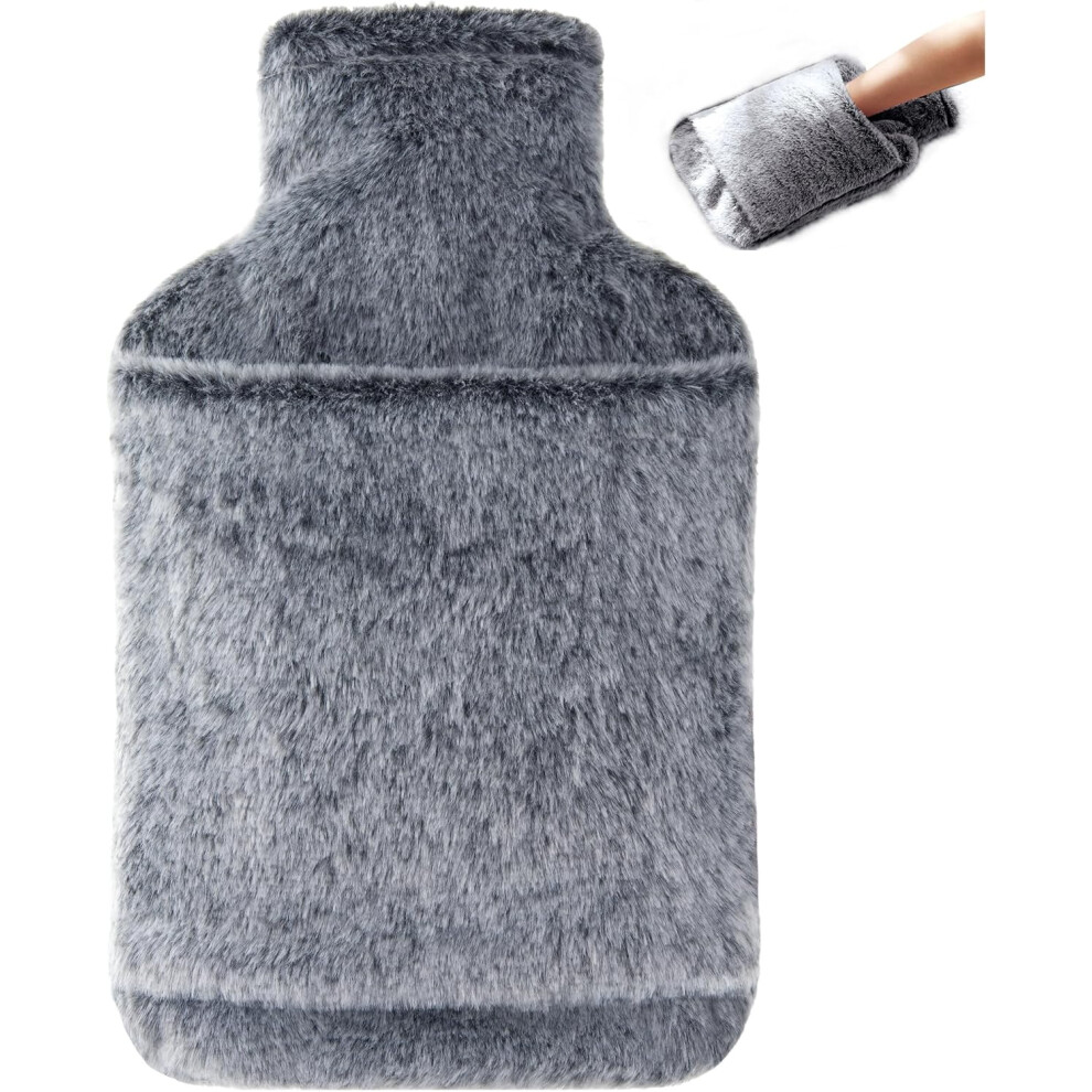 Black Samply Hot Water Bottle With Cover - 2L Hot Water Bag With Hand Pocket, For Hand Feet Warmer,