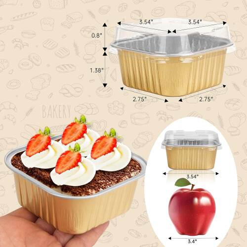 Mini Square Baking Cups with Lids 5oz 50pcs 1
