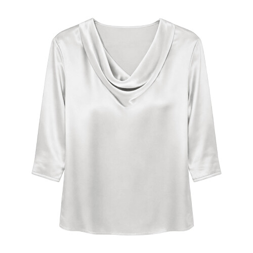 Blusa feminina com decote drapeado, manga 3/4 e cor lisa. 1