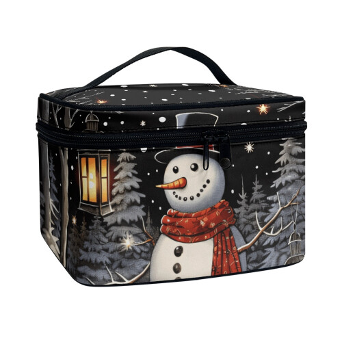 Trousse de maquillage Snowman Lantern Night avec double compartiment 1