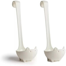 Cuchara autoportante con forma de gato, mango largo, resistente al calor, con gancho – Compatible con ollas calientes y sopas (Blanco2)