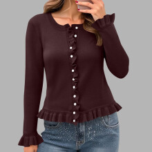 Lichtgewicht gebreide damescardigan met knoopsluiting, effen kleur, casual top, zachte, elastische spandexmix
