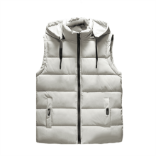 Herren-Winterweste mit Kapuze, locker geschnitten, dick gefüttert mit Daunen und Baumwolle, viele Taschen, Beige, Größe XXXL
