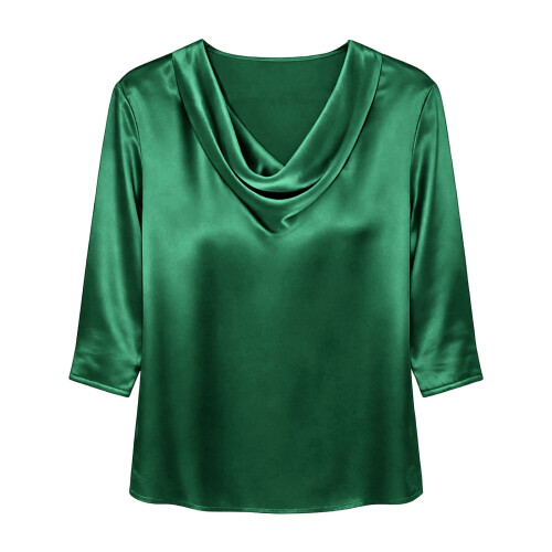 Bluse med draperet hals, ensfarvet, 3/4-ærmet dame 2
