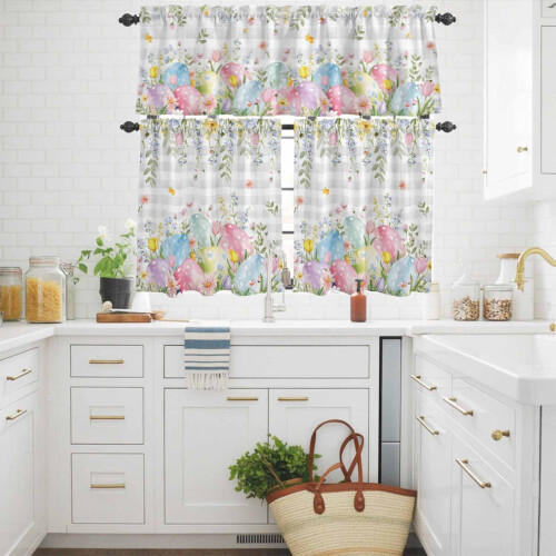 Kitchen Curtains and Valances Set Spring Floral Light Grey 2
