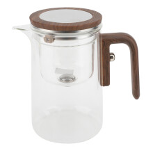 600 ml Clear Glass Teapot with Stainless‑Steel Infuser, One‑Touch Filter, Wood Handle, Magnetic Cup – Ideal for Home & Office