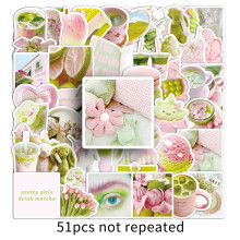 Lot de 100 autocollants esthétiques roses et verts, style INS, mignons et imperméables, en vinyle, pour bagages, carnets, coques de téléphone,