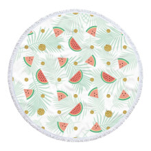 AuroraX Outdoor Round Printed Beach Blanket, Boho Tassels, Sandproof & Quick-Drying (60"x60"), Portable, Machine Washable, Compatible with Camping,