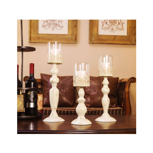 Vintage schwarze Windlichter mit Metallsockel 2