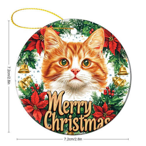 Ceramic Orange Cat Christmas Ornament 3 inch 1