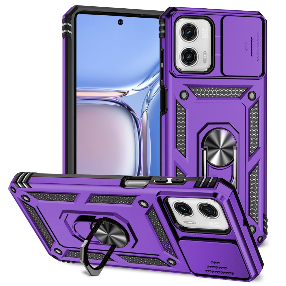 Rugged Phone Case For Motorola Moto G Play 4G 2024 Â Sliding Camera Cover, Kickstand, Drop-Proof, Military Grade, Compatible With Moto G Play Purple 9464372751990
