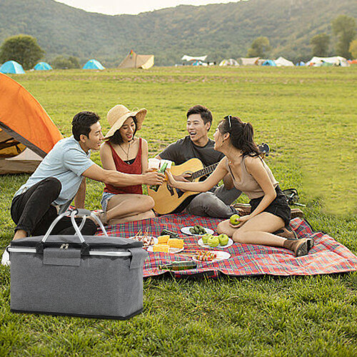 Foldable Grey Picnic Cooler Bag with Insulation & Comfortable Handle 2