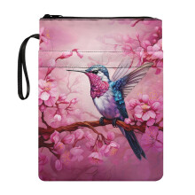 Book Cover Sleeve Pouch with Pocket & Zipper – Hummingbird Design, Compatible with Standard Books