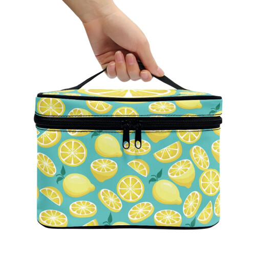 Bolsa de cosméticos com alça superior e compartimentos para pincéis de beleza. 2