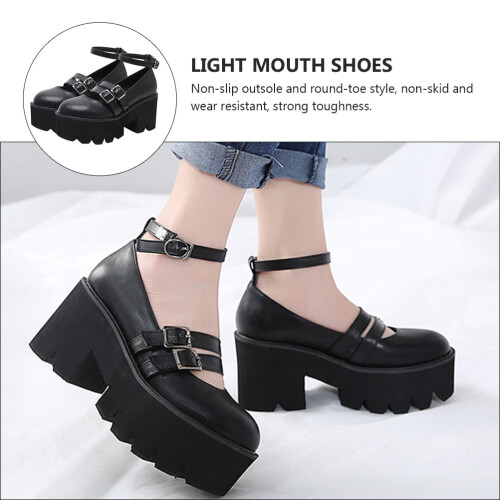 Sapatos retrô de bico redondo e salto grosso, estilo antigo, 1 par, 24 cm (9,432 polegadas) 2
