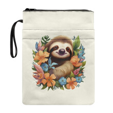 Book Protector Book Organzier Holder Polyester Fabric Zipper Protector Wrap Bag with Decorative Design Reusable Sloth Floral