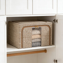 Stackable Fabric Storage Bins with Clear Window & Dual Zipper Openings, Collapsible Wardrobe Organizer for Closet/Bedroom/Under Bed (Coffee)