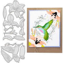 2pcs Bird & Flower Metal Die Cuts – Hummingbird, Lily, Leaves – Compatible with Most Die-Cutting Machines