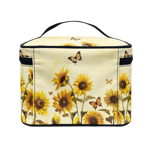 Polyester Makeup Bag with Sunflower Print and Brush Holder 2