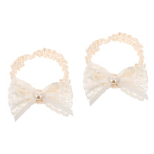2Pcs Soft Elastic Beige Lace Headbands Baby Bow for Newborn Girls