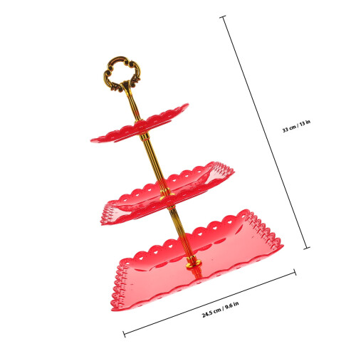 3 Tier Rustic Cupcake Stand in Red for Wedding Dessert and Cake Display 1