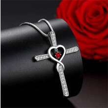 Pendant Necklace for Women Fashion Cross Religious Belief Inlaid Zircon Pendant Necklace, Love Heart Shaped Necklace Jewelry