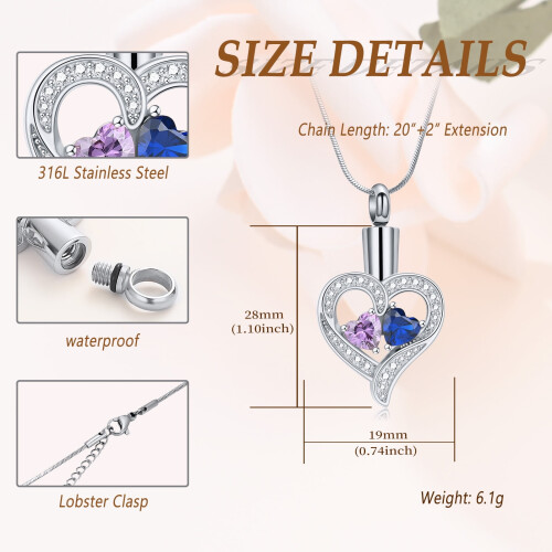 Heart Birthstone Urn Necklace for Ashes 1pc 1