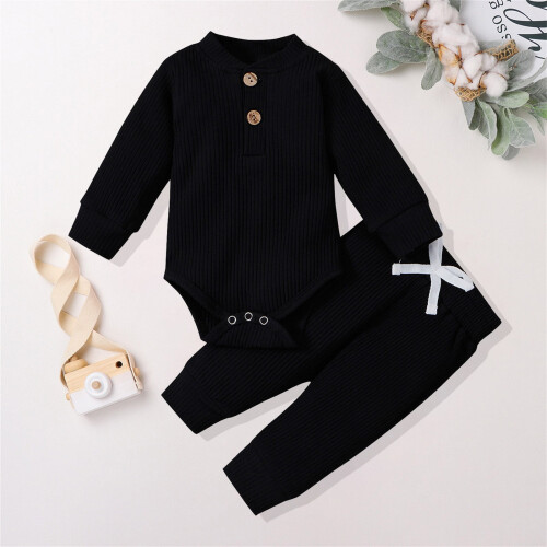 Baby Boy Corduroy Button-Down Bodysuit Set Black 0-3 Months 1