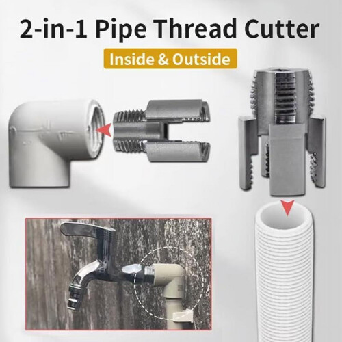 1/2" & 3/4" PVC Pipe Threading Tool for Internal/External Threads, Compatible with Electric Drills 2