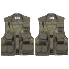 2Pcs Men Green Mesh Vest Breathable Outdoor Fishing Multi-Pocket Wear