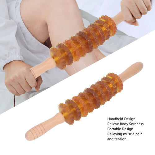 9-Rollen-Holz-Massage-Roller-Stick für Lymphdrainage, 40cm, Gelb 2