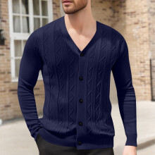 Herre Ensfarvet V-hals Strikcardigan Jacquard-mønster Langærmet Sweaterfrakke Blødt Uldblandingsstof Afslappet Daglig Pendlingsstil