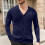 Ανδρικό Μονόχρωμο Πλεκτό Ζακέτα με V-Neck, Σχέδιο Ζακάρ, Μακρυμάνικο Πουλόβερ, 1
