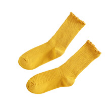 Salg av Crew Socks, Slouchy Socks Japanske Høst- og Vintersokker i Bomull, Tynne Damesokker, Vintersokker for Damer, Rysjesokker Dame, Gul, En